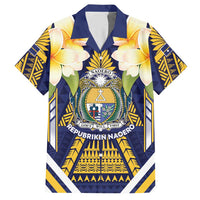 Personalised Nauru Independence Day Hawaiian Shirt Coat Of Arms With Plumeria LT05 Navy - Polynesian Pride