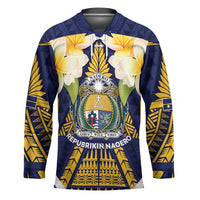 Personalised Nauru Independence Day Hockey Jersey Coat Of Arms With Plumeria - Polynesian Pride