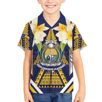 Personalised Nauru Independence Day Kid Hawaiian Shirt Coat Of Arms With Plumeria - Polynesian Pride