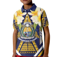 Personalised Nauru Independence Day Kid Polo Shirt Coat Of Arms With Plumeria LT05 Kid Navy - Polynesian Pride