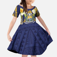Personalised Nauru Independence Day Kid Short Sleeve Dress Coat Of Arms With Plumeria - Polynesian Pride