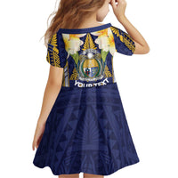 Personalised Nauru Independence Day Kid Short Sleeve Dress Coat Of Arms With Plumeria - Polynesian Pride