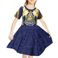 Personalised Nauru Independence Day Kid Short Sleeve Dress Coat Of Arms With Plumeria - Polynesian Pride