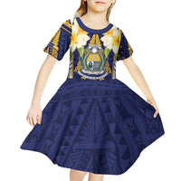 Personalised Nauru Independence Day Kid Short Sleeve Dress Coat Of Arms With Plumeria - Polynesian Pride