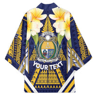 Personalised Nauru Independence Day Kimono Coat Of Arms With Plumeria - Polynesian Pride
