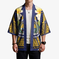 Personalised Nauru Independence Day Kimono Coat Of Arms With Plumeria - Polynesian Pride