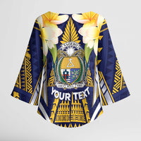 Personalised Nauru Independence Day Kimono Sleeve Blouse Coat Of Arms With Plumeria - Polynesian Pride