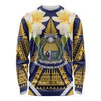 Personalised Nauru Independence Day Long Sleeve Shirt Coat Of Arms With Plumeria - Polynesian Pride