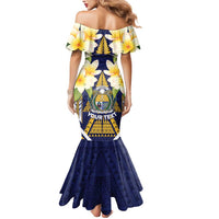 Personalised Nauru Independence Day Mermaid Dress Coat Of Arms With Plumeria - Polynesian Pride