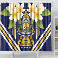 Nauru Independence Day Shower Curtain Coat Of Arms With Plumeria - Polynesian Pride