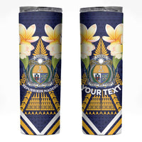 Personalised Nauru Independence Day Skinny Tumbler Coat Of Arms With Plumeria - Polynesian Pride