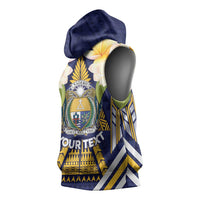 Personalised Nauru Independence Day Sleeveless Hoodie Coat Of Arms With Plumeria - Polynesian Pride
