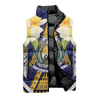 Personalised Nauru Independence Day Sleeveless Puffer Jacket Coat Of Arms With Plumeria - Polynesian Pride