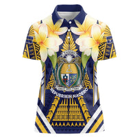 Personalised Nauru Independence Day Women Polo Shirt Coat Of Arms With Plumeria - Polynesian Pride