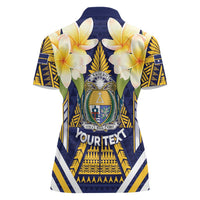 Personalised Nauru Independence Day Women Polo Shirt Coat Of Arms With Plumeria - Polynesian Pride