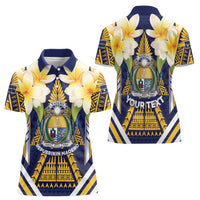 Personalised Nauru Independence Day Women Polo Shirt Coat Of Arms With Plumeria - Polynesian Pride