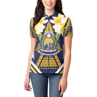 Personalised Nauru Independence Day Women Polo Shirt Coat Of Arms With Plumeria - Polynesian Pride