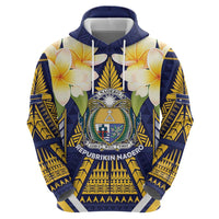 Personalised Nauru Independence Day Zip Hoodie Coat Of Arms With Plumeria - Polynesian Pride