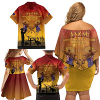 ANZAC Day Family Matching Off Shoulder Short Dress and Hawaiian Shirt Australia And New Zealand Slouch Hats