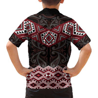 New Zealand Aotearoa Family Matching Tank Maxi Dress and Hawaiian Shirt Red Taniko Art Maori Pattern