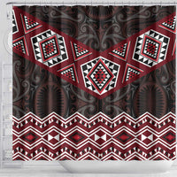 New Zealand Aotearoa Shower Curtain Red Taniko Art Maori Pattern