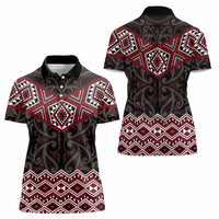 New Zealand Aotearoa Women Polo Shirt Red Taniko Art Maori Pattern