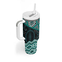 New Zealand Aotearoa Tumbler With Handle Turquoise Taniko Art Maori Pattern