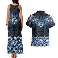 New Zealand Aotearoa Couples Matching Tank Maxi Dress and Hawaiian Shirt Blue Taniko Art Maori Pattern