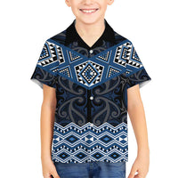 New Zealand Aotearoa Family Matching Short Sleeve Bodycon Dress and Hawaiian Shirt Blue Taniko Art Maori Pattern