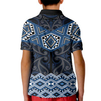 New Zealand Aotearoa Kid Polo Shirt Blue Taniko Art Maori Pattern