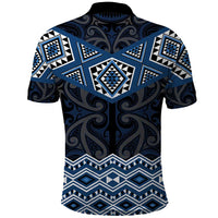 New Zealand Aotearoa Polo Shirt Blue Taniko Art Maori Pattern