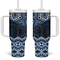New Zealand Aotearoa Tumbler With Handle Blue Taniko Art Maori Pattern