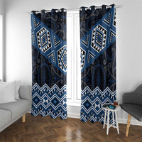 New Zealand Aotearoa Window Curtain Blue Taniko Art Maori Pattern
