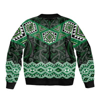 New Zealand Aotearoa Bomber Jacket Green Taniko Art Maori Pattern