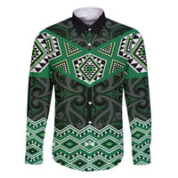 New Zealand Aotearoa Family Matching Long Sleeve Bodycon Dress and Hawaiian Shirt Green Taniko Art Maori Pattern