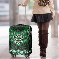 New Zealand Aotearoa Luggage Cover Green Taniko Art Maori Pattern