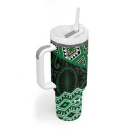 New Zealand Aotearoa Tumbler With Handle Green Taniko Art Maori Pattern