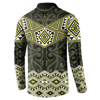 New Zealand Aotearoa Button Sweatshirt Yellow Taniko Art Maori Pattern