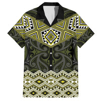 New Zealand Aotearoa Family Matching Off The Shoulder Long Sleeve Dress and Hawaiian Shirt Yellow Taniko Art Maori Pattern