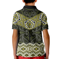 New Zealand Aotearoa Kid Polo Shirt Yellow Taniko Art Maori Pattern
