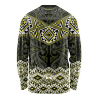New Zealand Aotearoa Long Sleeve Shirt Yellow Taniko Art Maori Pattern