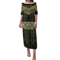 New Zealand Aotearoa Puletasi Yellow Taniko Art Maori Pattern