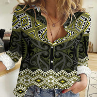 New Zealand Aotearoa Women Casual Shirt Yellow Taniko Art Maori Pattern