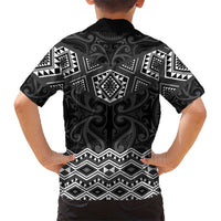New Zealand Aotearoa Kid Hawaiian Shirt Black Taniko Art Maori Pattern