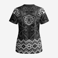 New Zealand Aotearoa Scrub Top Black Taniko Art Maori Pattern - Polynesian Pride