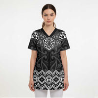 New Zealand Aotearoa Scrub Top Black Taniko Art Maori Pattern - Polynesian Pride
