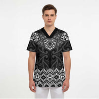 New Zealand Aotearoa Scrub Top Black Taniko Art Maori Pattern - Polynesian Pride