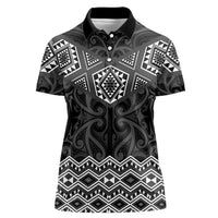 New Zealand Aotearoa Women Polo Shirt Black Taniko Art Maori Pattern