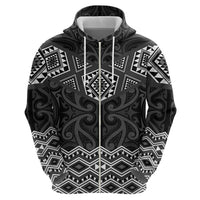 New Zealand Aotearoa Zip Hoodie Black Taniko Art Maori Pattern