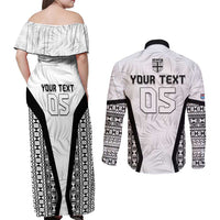 Custom Fiji 2026 Rugby Couples Matching Off Shoulder Maxi Dress and Long Sleeve Button Shirt Fijian Tapa Pattern